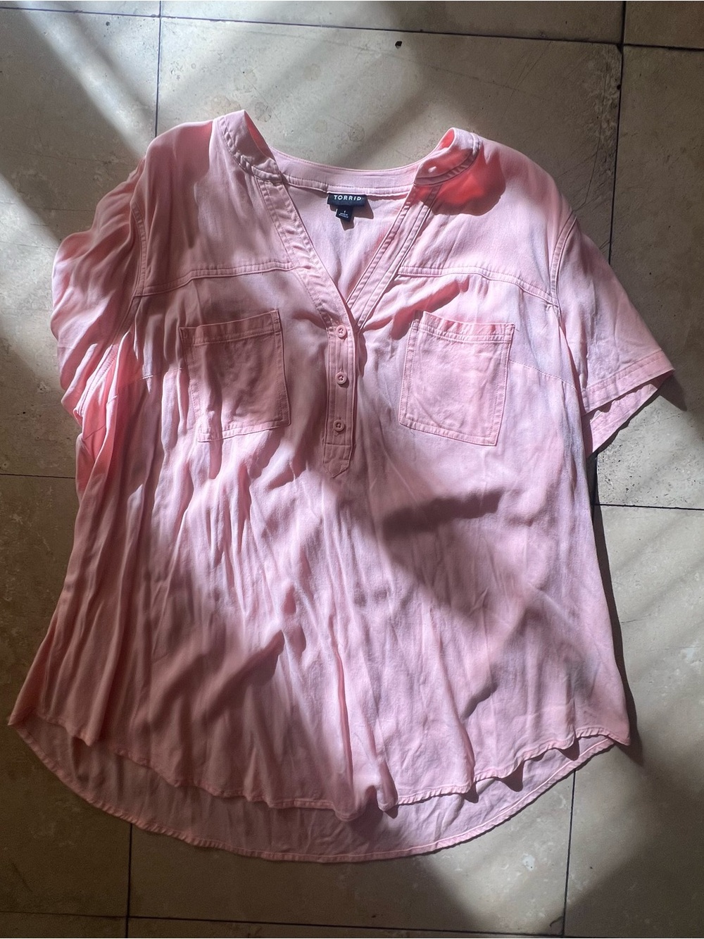 torrid Soft Pink V-Neck Button Front Pocket Tunic
